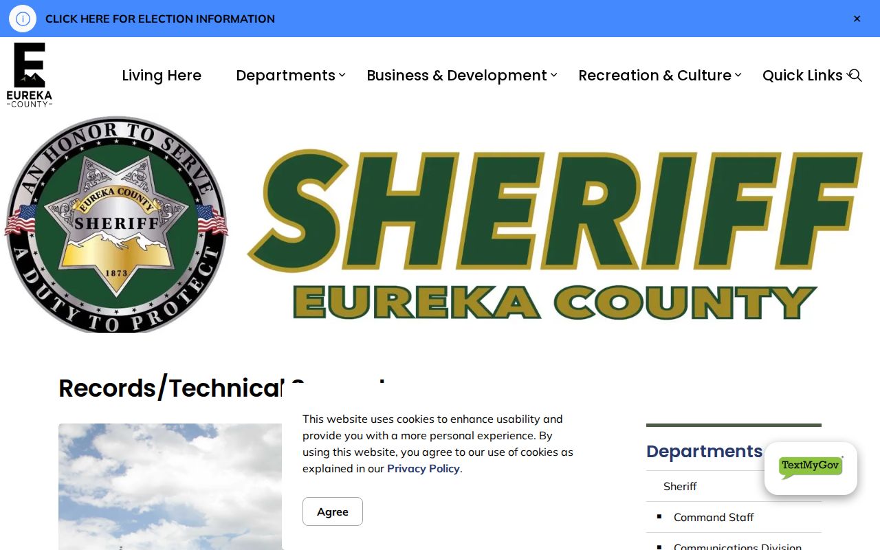 Eureka County Sheriff booking photo and released-inmate records request page
